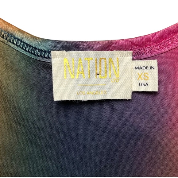 Nation LTD Tie Die Racerback Tank Top Size XS Green Gold Metallic Satiny Shirt - Picture 6 of 9